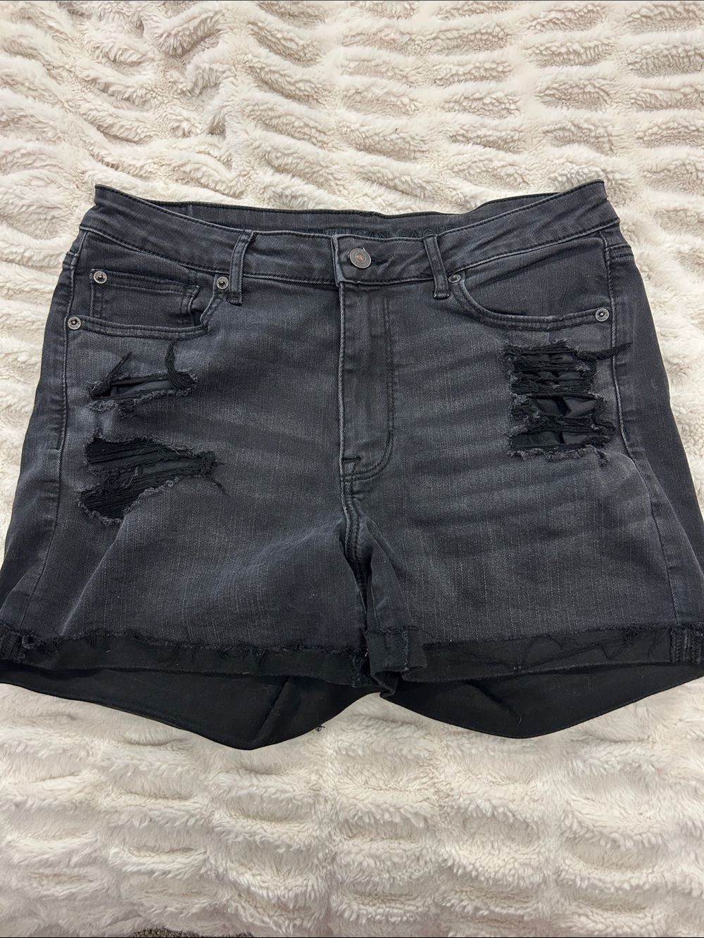 American Eagle Outfitters Next Level Stretch Black Distressed Denim Shorts